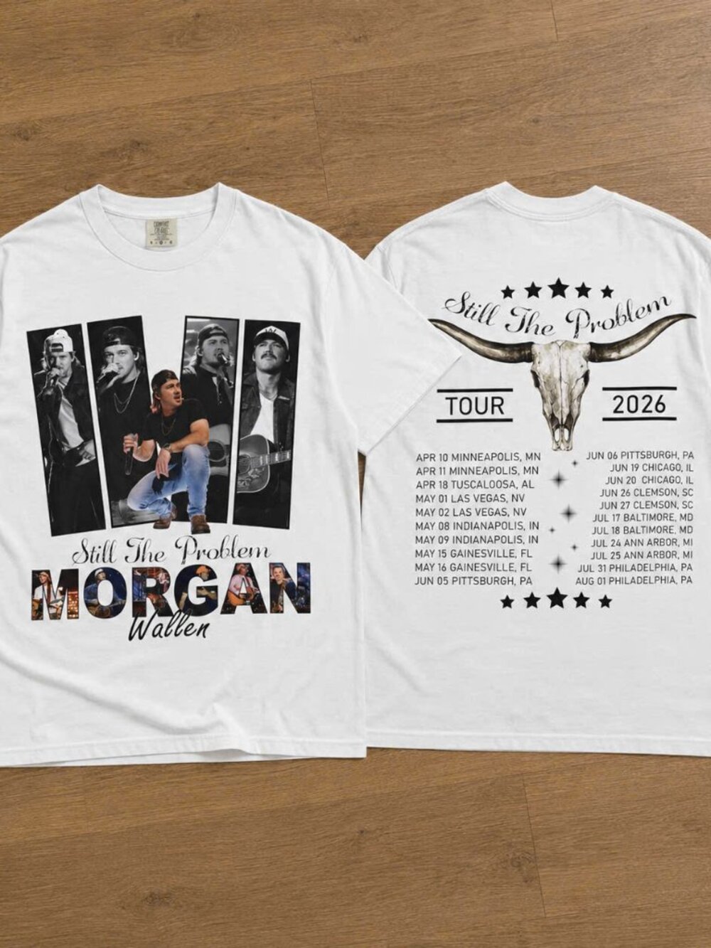 Morgan Wallen Longhorn Skull Concert Tour Dates Graphic T-Shirt White